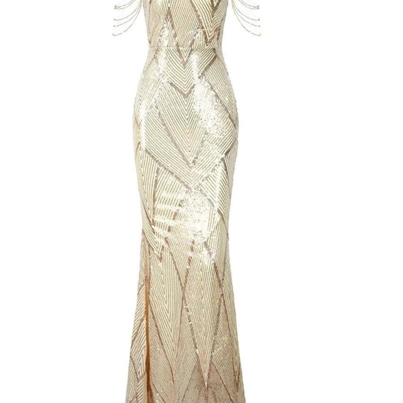 Cold Shoulder Beads Chain Cocktail Dress M01081 - Picture 6 of 6